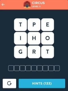 Wordbrain Themes Circus Level 5