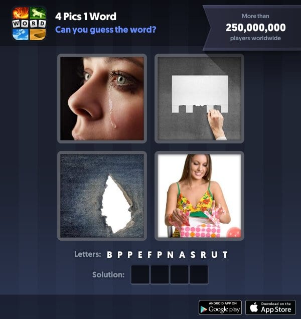 4 Pics 1 Word Daily Puzzle, October 12, 2018 Halloween Answers - tear