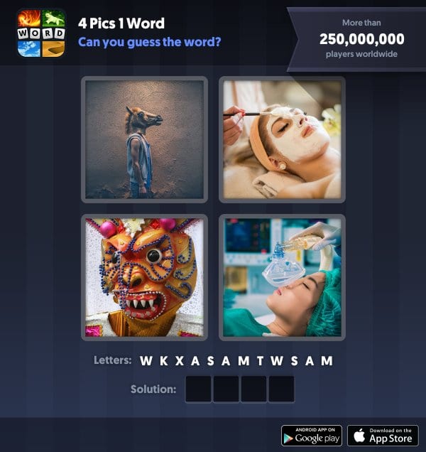 4 Pics 1 Word Daily Puzzle, October 21, 2018 Halloween Answers - mask