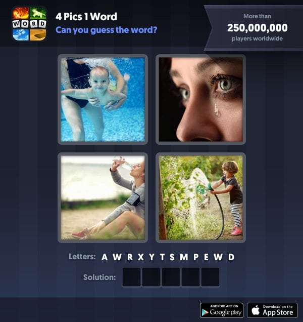 4 Pics 1 Word Daily Puzzle, October 5, 2018 Halloween Answers - water