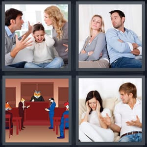 couple fighting with child in middle, couple angry with each other, fighting in court cartoon, couple yelling on couch