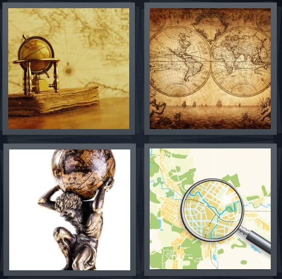 Globe, Map, Statue, Magnifying Glass