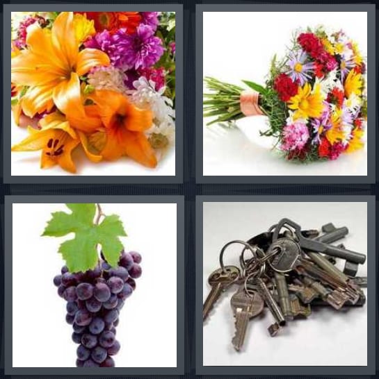 Flowers, Bouquet, Grapes, Keys