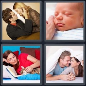 Couple, Baby, Woman, Bed