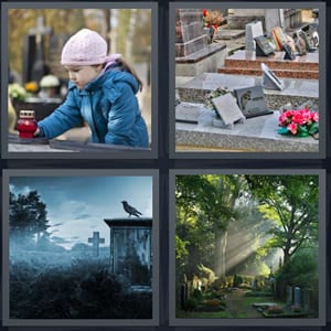 girl mourning at grave with candle, funeral flowers and plaques, haunted graveyard, graveyard with sunlight