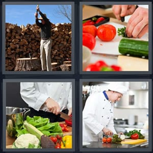 cutting wood, vegetables being cut, cutting lettuce, chef in kitchen cooking