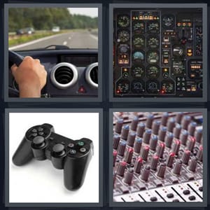 driving car on highway, gears for airplane cockpit, game console, sound mixing board console