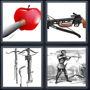 apple with arrow, hunting bow and arrow, bow for shooting arrows, ancient soldier shooting