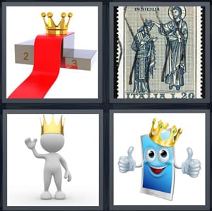 royal red carpet with crown, stamp of ancient Italia, cartoon king with gold crown, tablet with crown