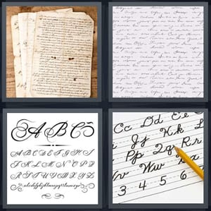note written in ancient script, writing in old letter, script A B C, letters in school