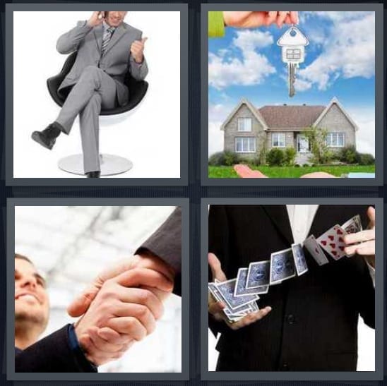 Businessman, House, Handshake, Cards