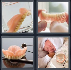 tooth partial overnight, fake teeth in hand, fake teeth, man sleeping with fake teeth at bedstand