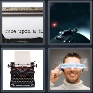 once upon a time on page, moon rover, story beginning on typewriter, laser glasses