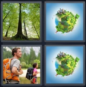 Trees, World, Hikers, Globe
