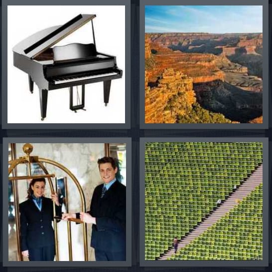 Piano, Canyon, Bellhop, Stadium