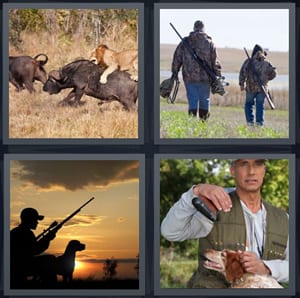lion killing beast in desert, man taking son on a hunt, man with rifle at sunset, man with gun and hunt dog