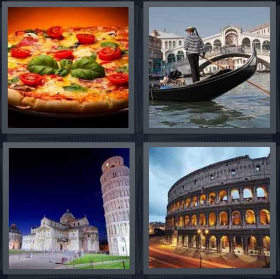 Pizza, Venice, Pisa, Rome