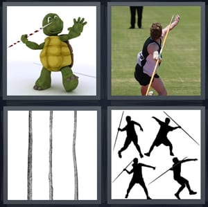 turtle throwing stick, man throwing stick on pitch field, long sticks for throwing, shadows of men playing Olympic sport