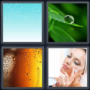 rain drops on blue background, dew on leaves, condensation on beer, woman putting cream on face