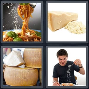 pasta in red sauce with basil, grated cheese, Italian cheese rounds, man eating pasta with cheese