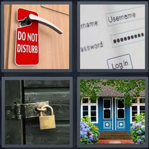 hotel do not disturb sign on door, username and password field online, lock on door, blue door with flower garden