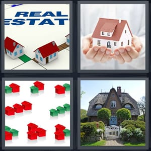 real estate for sale, hands holding house, block pieces of game shaped like houses, home with front gate