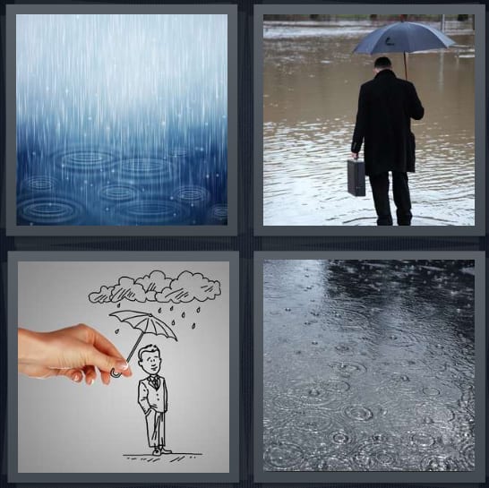 Rain, Umbrella, Wet, Puddle