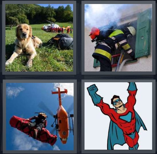 Dog, Fireman, Helicopter, Superhero