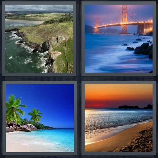 Mountain, Bridge, Beach, Sunset