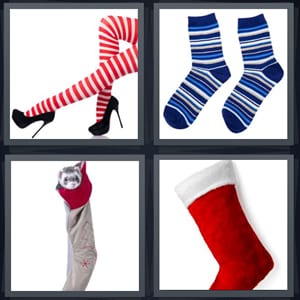 red and white striped tights with black heels, striped socks, sock with animal inside, holiday decoration