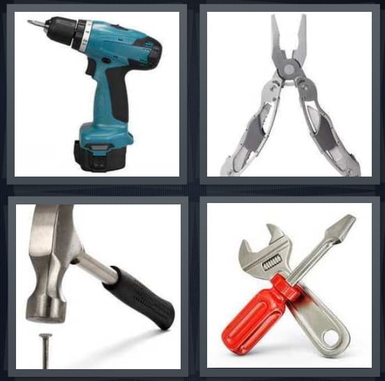 Drill, Pliers, Hammer, Wrench