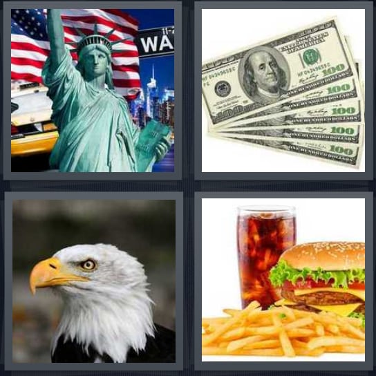 Statue of Liberty, Dollars, Eagle, Burger