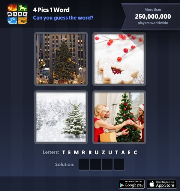 4 Pics 1 Word Daily Puzzle, December 1, 2018 Christmas Answers - tree