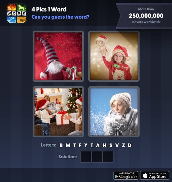 4 Pics 1 Word Daily Puzzle, December 2, 2018 Christmas Answers - hat