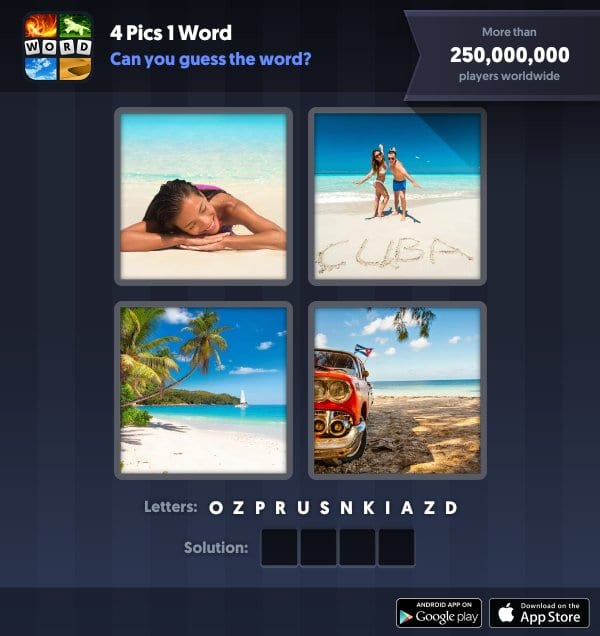 4 Pics 1 Word Daily Puzzle, November 13, 2018 Cuba Answers - sand