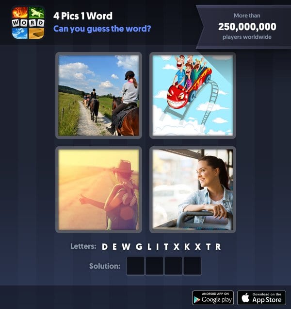 4 Pics 1 Word Daily Puzzle, November 23, 2018 Cuba Answers - ride