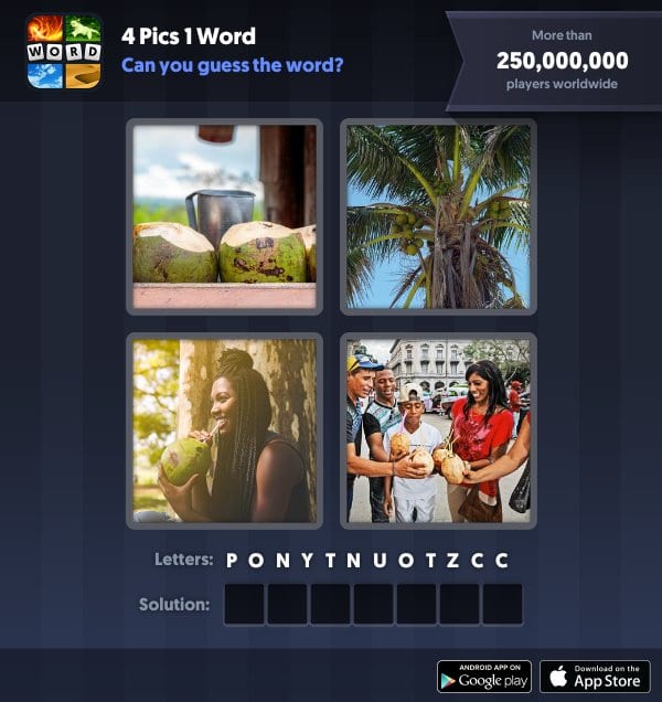 4 Pics 1 Word Daily Puzzle, November 25, 2018 Cuba Answers - coconut