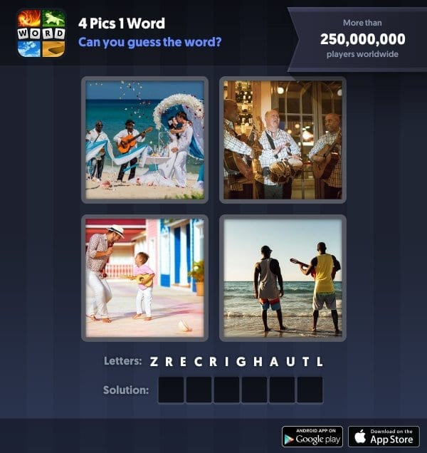 4 Pics 1 Word Daily Puzzle, November 3, 2018 Cuba Answers - guitar