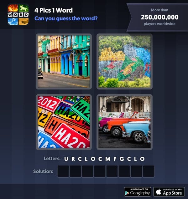 4 Pics 1 Word Daily Puzzle, November 30, 2018 Cuba Answers - colorful