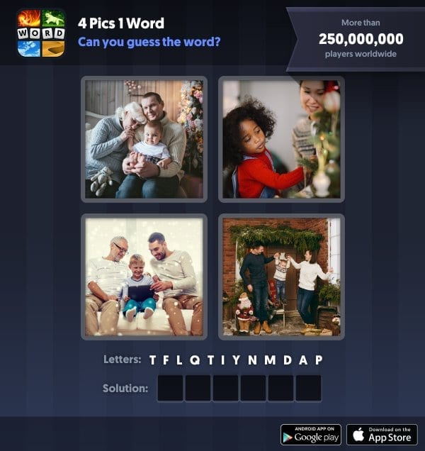 4 Pics 1 Word Daily Puzzle, December 10, 2018 Christmas Answers - family