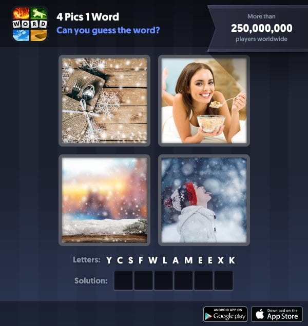 4 Pics 1 Word Daily Puzzle, December 15, 2018 Christmas Answers - flakes