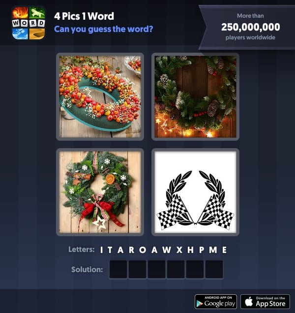 4 Pics 1 Word Daily Puzzle, December 16, 2018 Christmas Answers - wreath