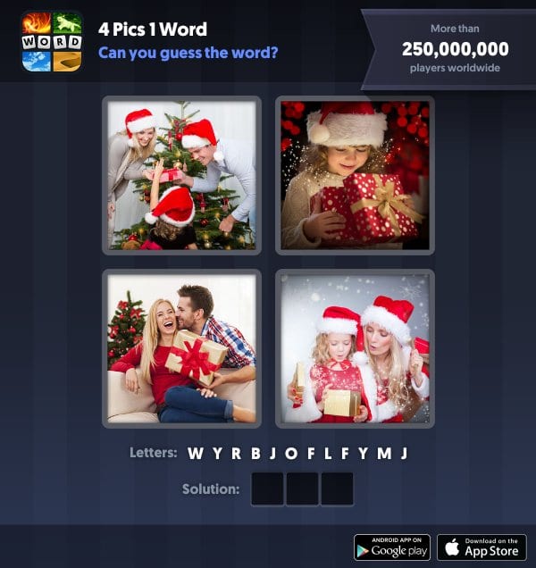 4 Pics 1 Word Daily Puzzle, December 17, 2018 Christmas Answers - joy