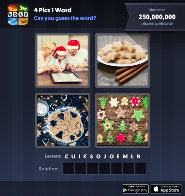 4 Pics 1 Word Daily Puzzle, December 24, 2018 Christmas Answers - cookies