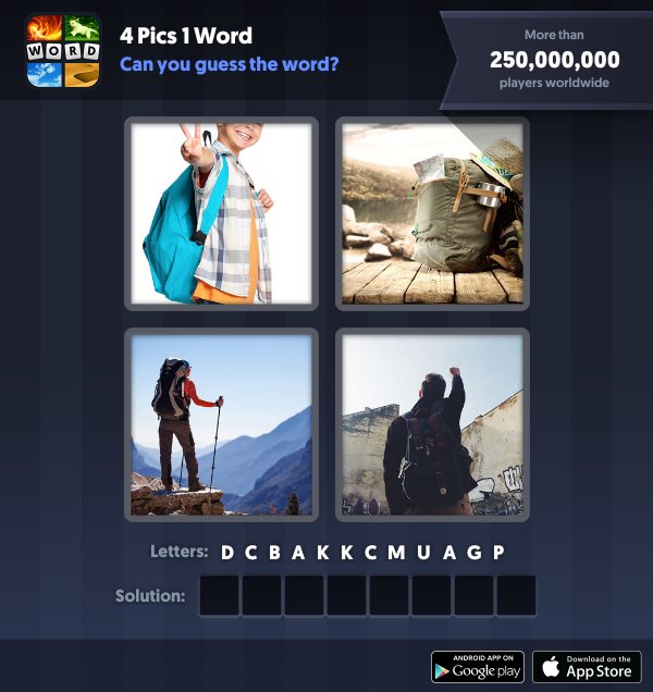 4 Pics 1 Word Daily Puzzle, December 29, 2018 Christmas Answers - backpack