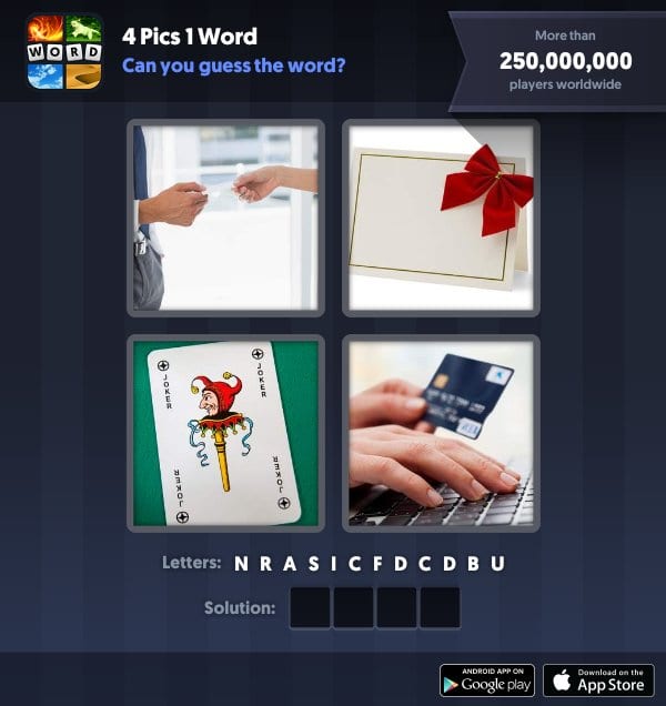 4 Pics 1 Word Daily Puzzle, December 3, 2018 Christmas Answers - card