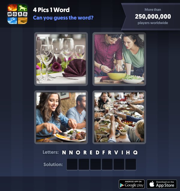 4 Pics 1 Word Daily Puzzle, December 30, 2018 Christmas Answers - dinner