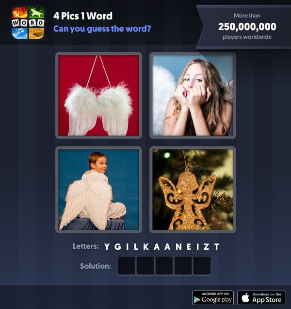 4 Pics 1 Word Daily Puzzle, December 4, 2018 Christmas Answers - angel