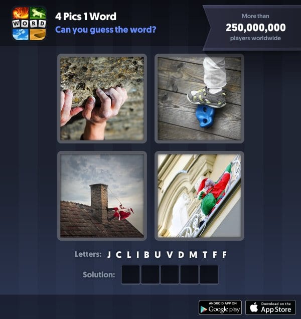 4 Pics 1 Word Daily Puzzle, December 6, 2018 Christmas Answers - climb