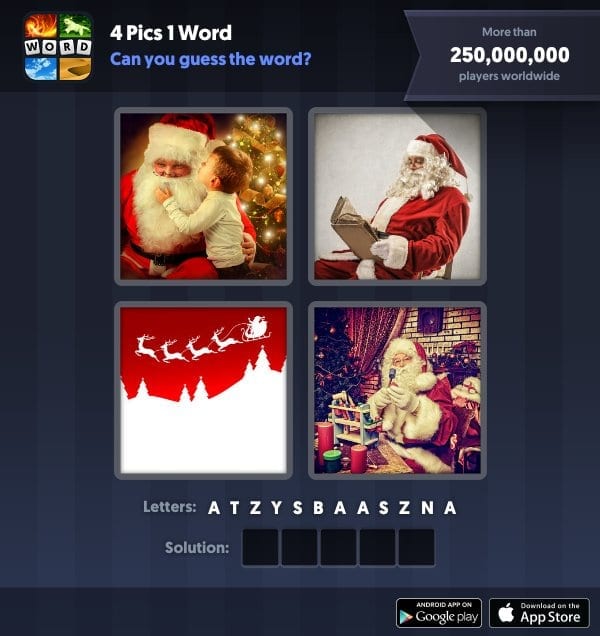 4 Pics 1 Word Daily Puzzle, December 8, 2018 Christmas Answers - santa